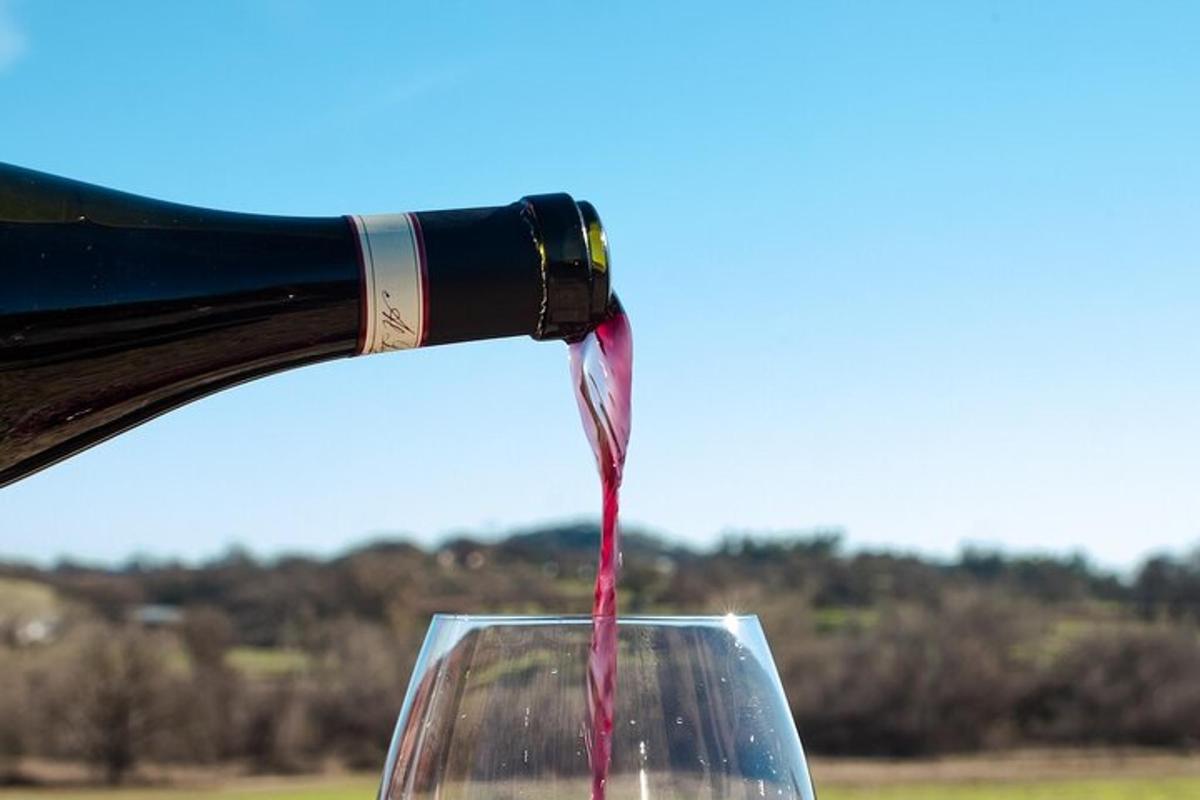 a bottle of wine being poured into a glass