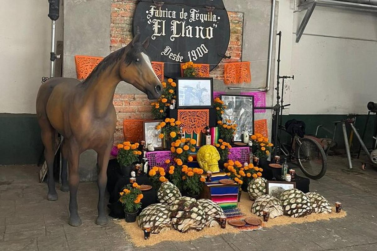 o statuie a unui cal stând lângă un expoziție