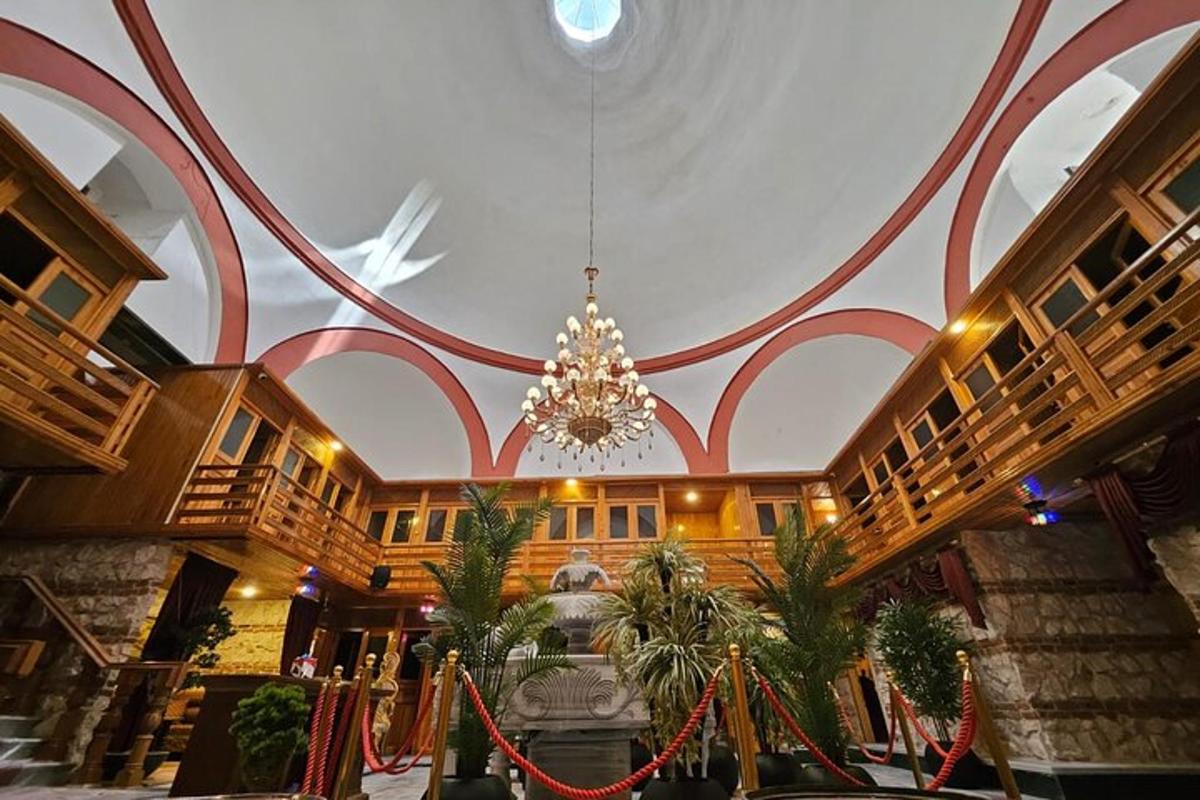 a large lobby with a chandelier in a building