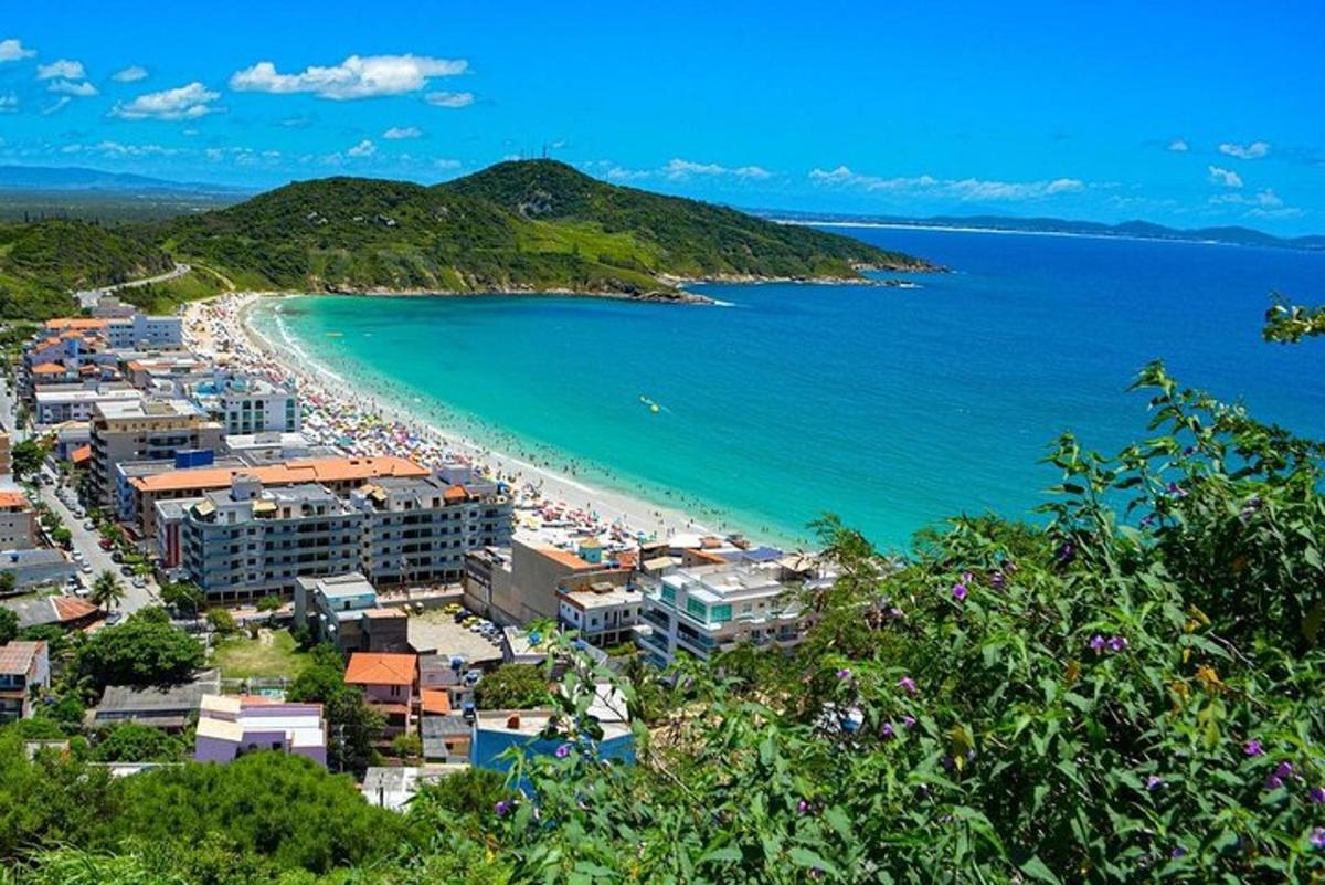 uma vista de uma praia e do oceano