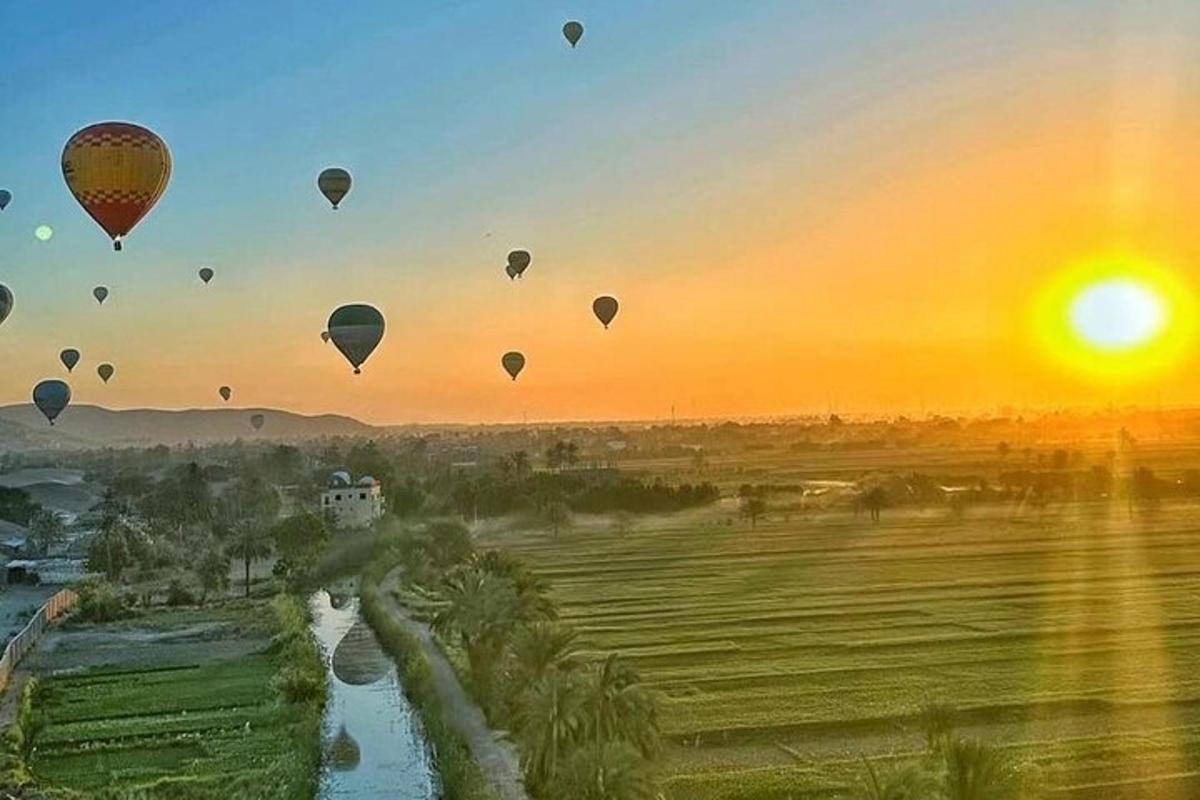 un grupo de globos aerostáticos volando en el cielo