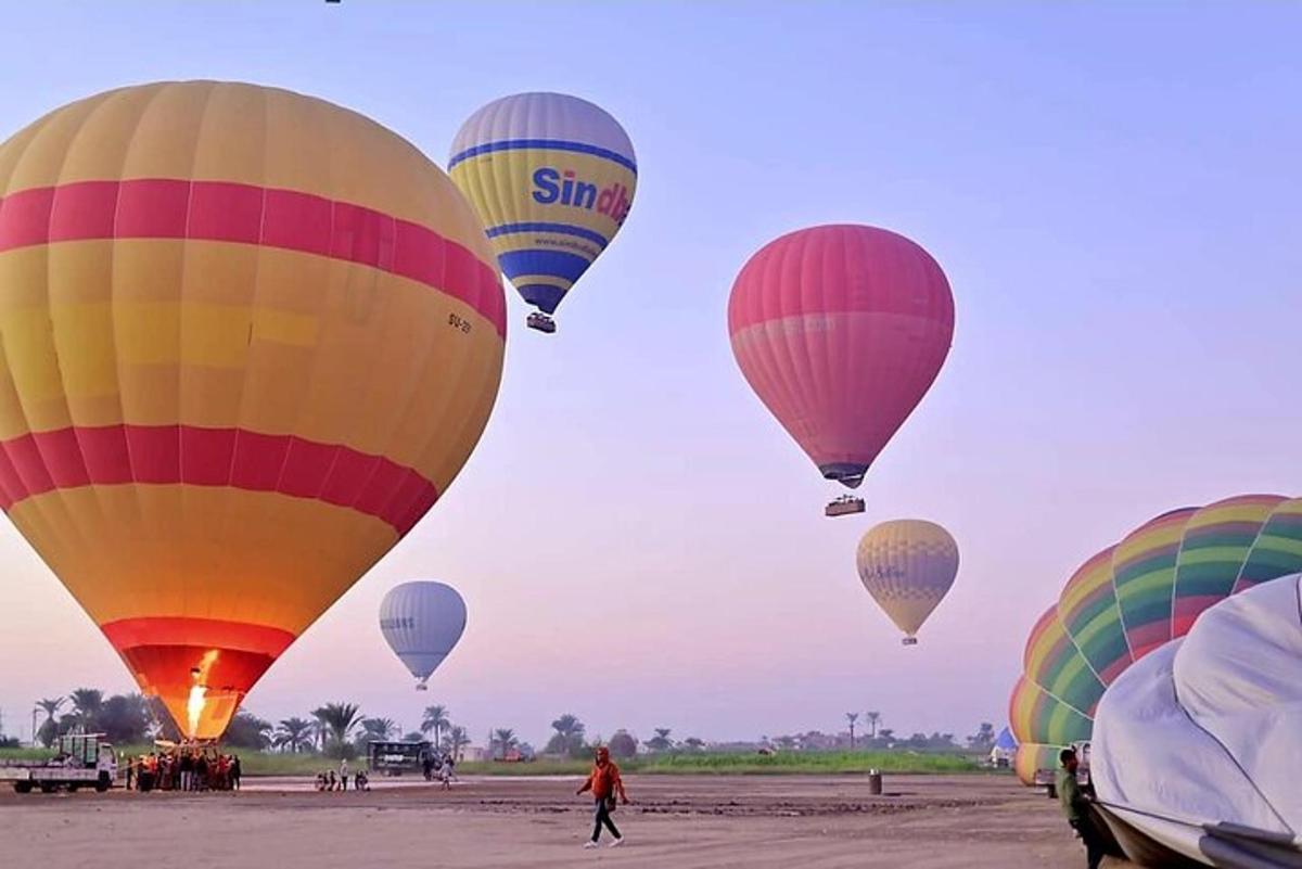 un grupo de globos aerostáticos volando en el cielo