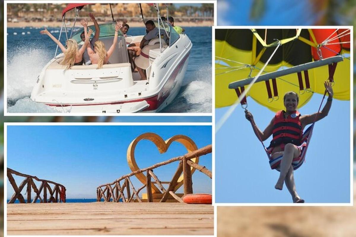 a collage of photos with people riding on a boat