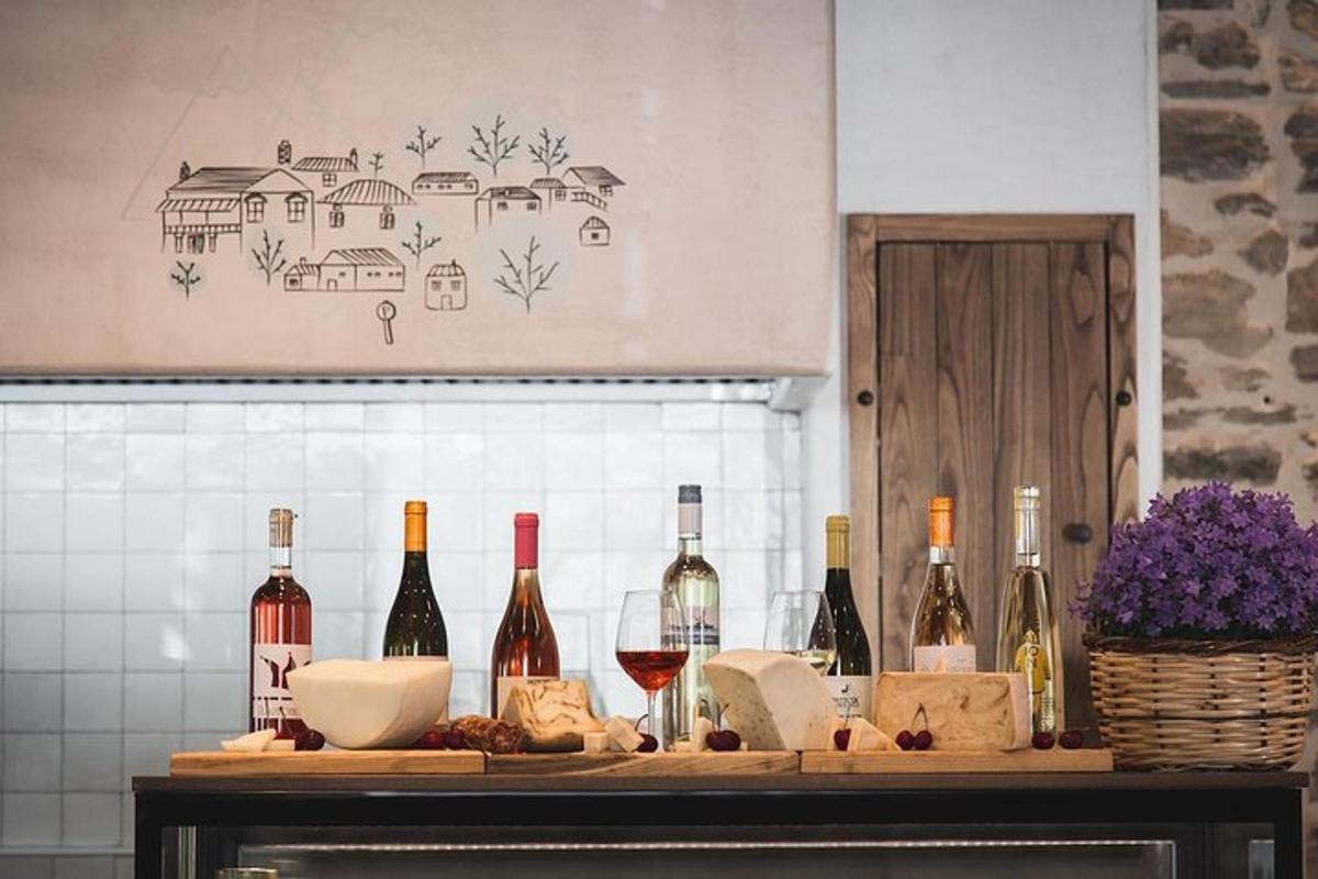 a bunch of bottles of wine sitting on a counter