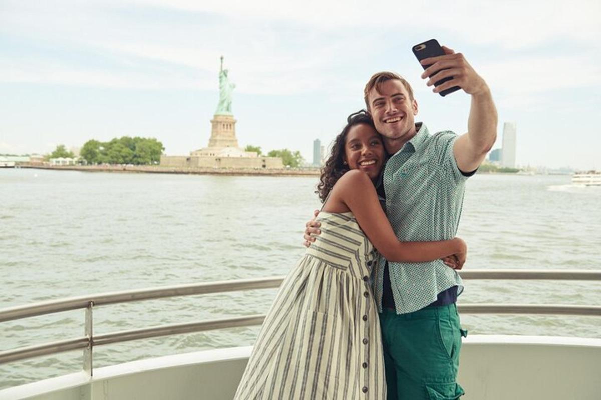 a man and a woman taking a picture on a boat
