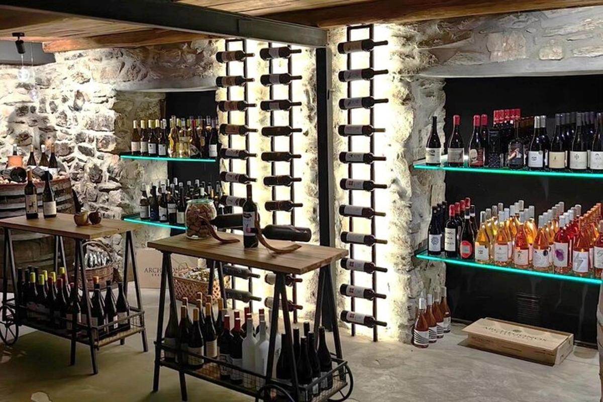 a wine cellar with a bunch of wine bottles