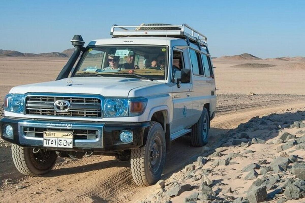 un camion che guida su una strada sterrata nel deserto