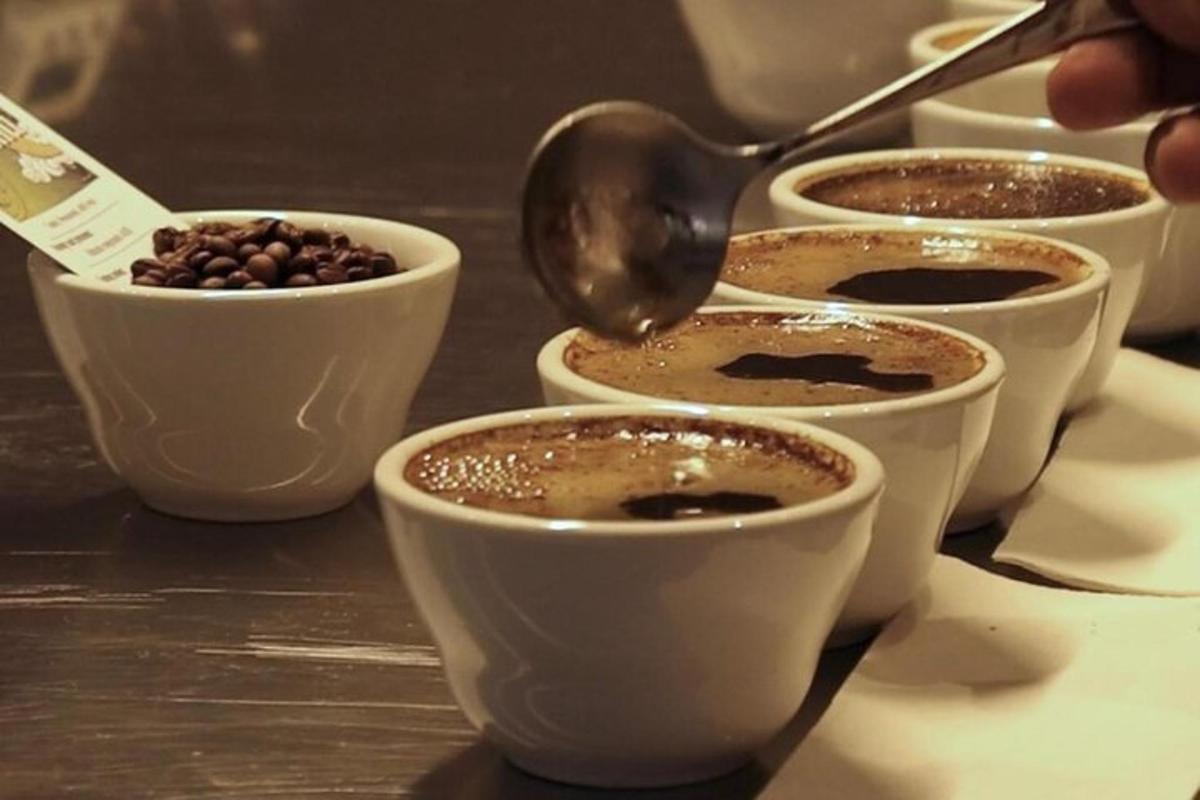 sekumpulan cawan kopi di atas meja