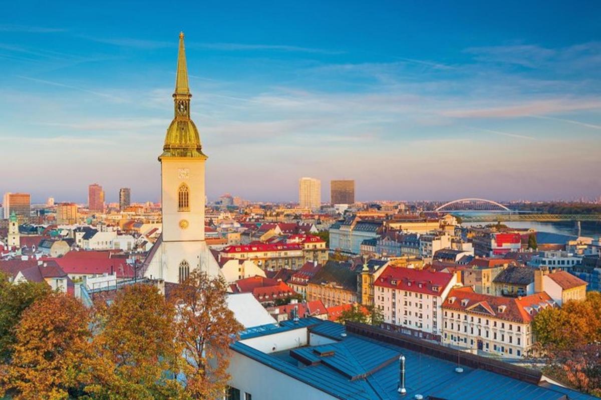 a view of a city with a clock tower