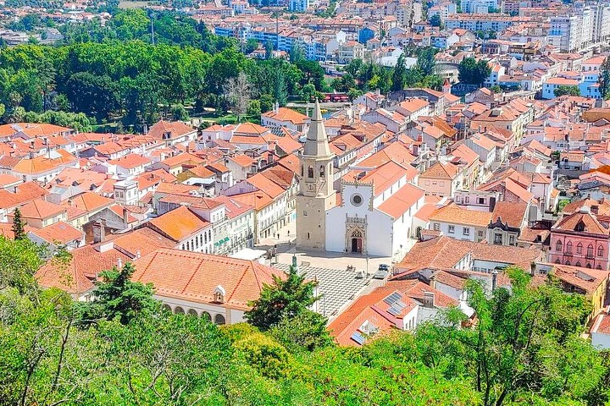 una vista aerea di una città con i tetti arancioni