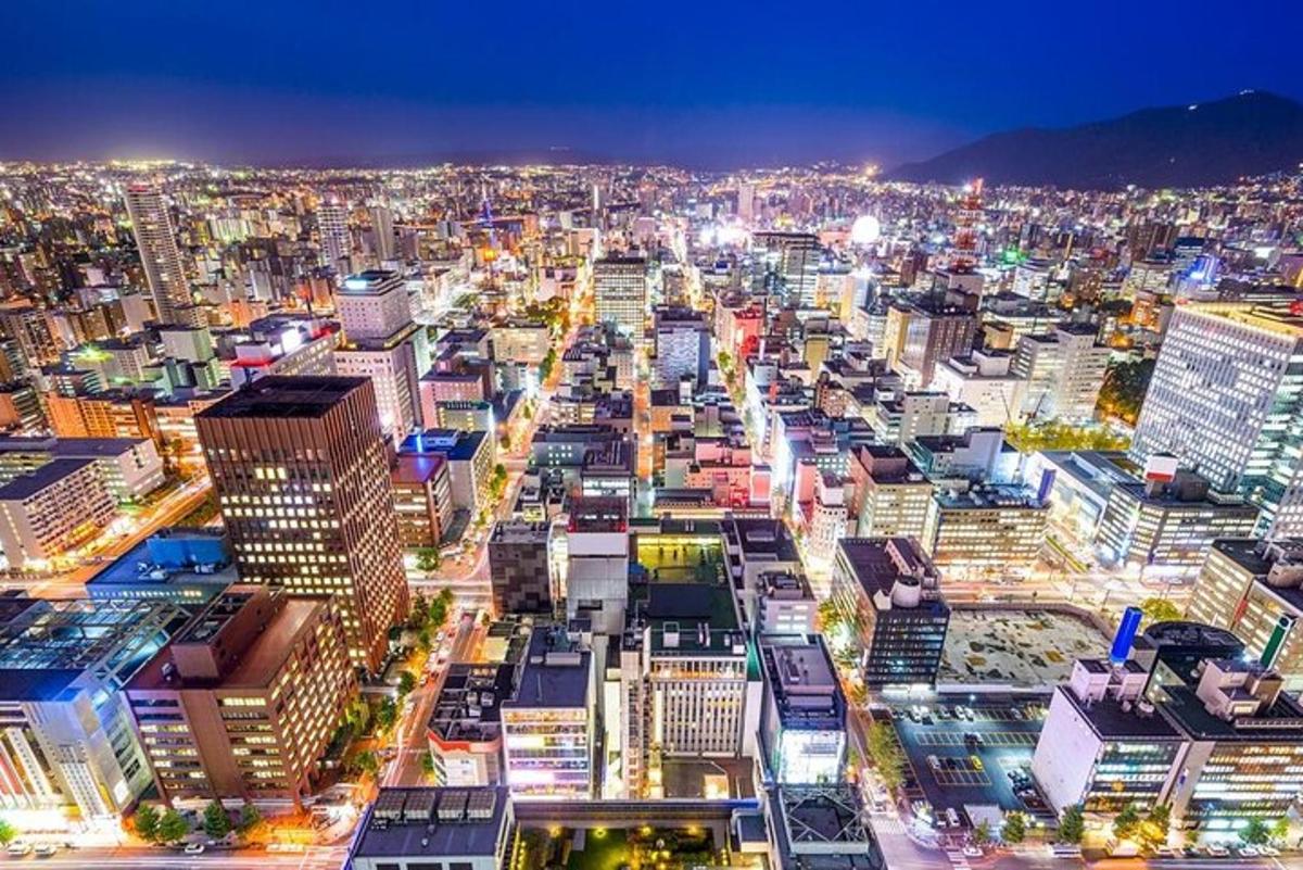 an aerial view of a city at night