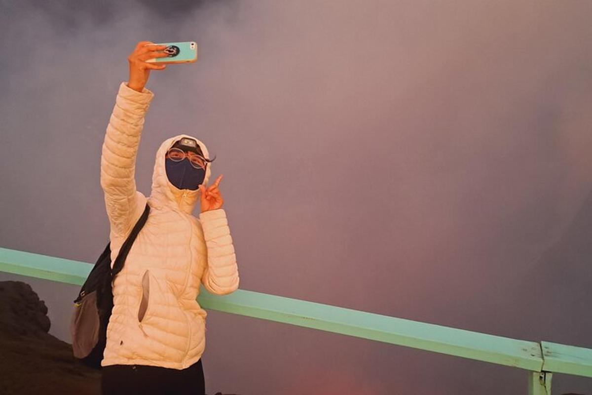 a person in a costume taking a picture of a wall