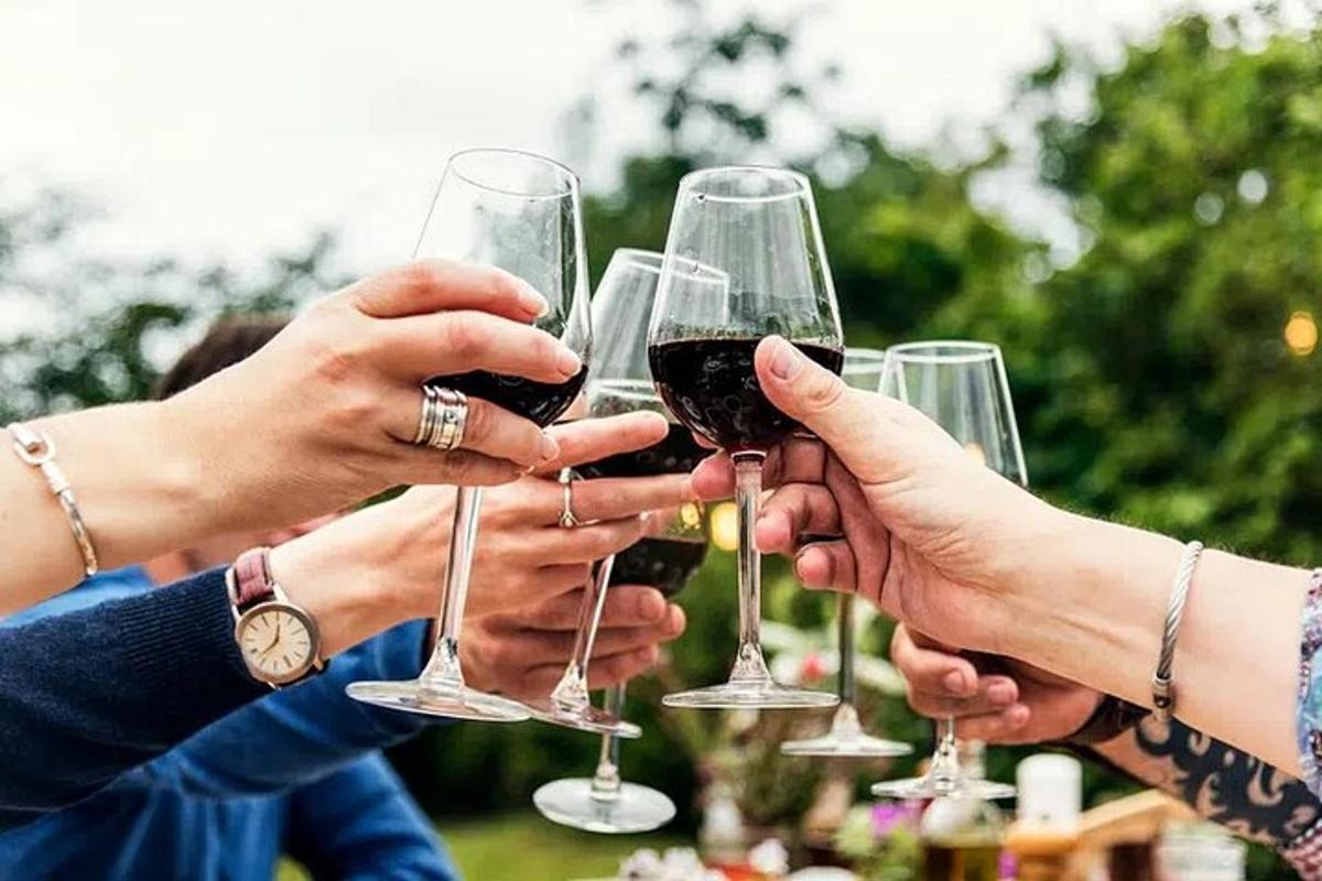 skupina ljudi, ki držijo kozarce za vino