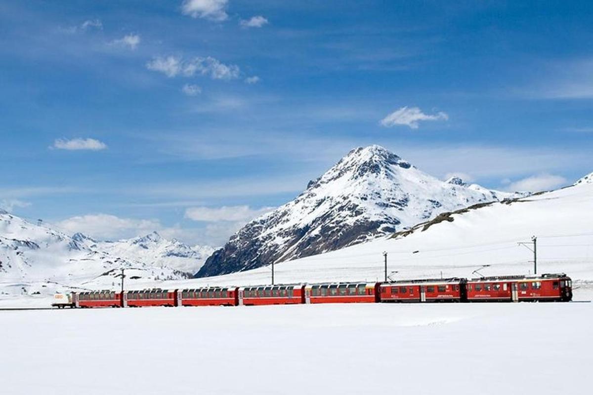 un tren davant d'una muntanya nevada