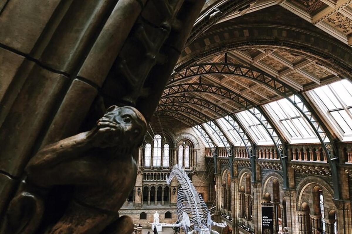 un museo con una statua di un rapace e una giraffa