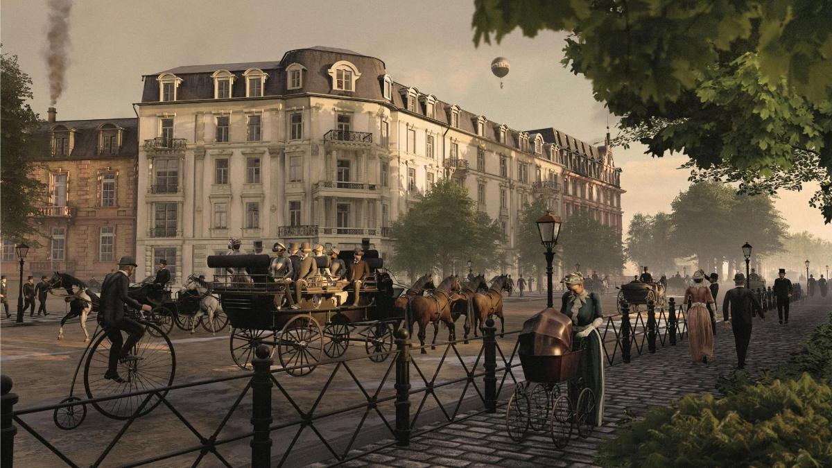 a painting of a horse drawn carriage in front of a building