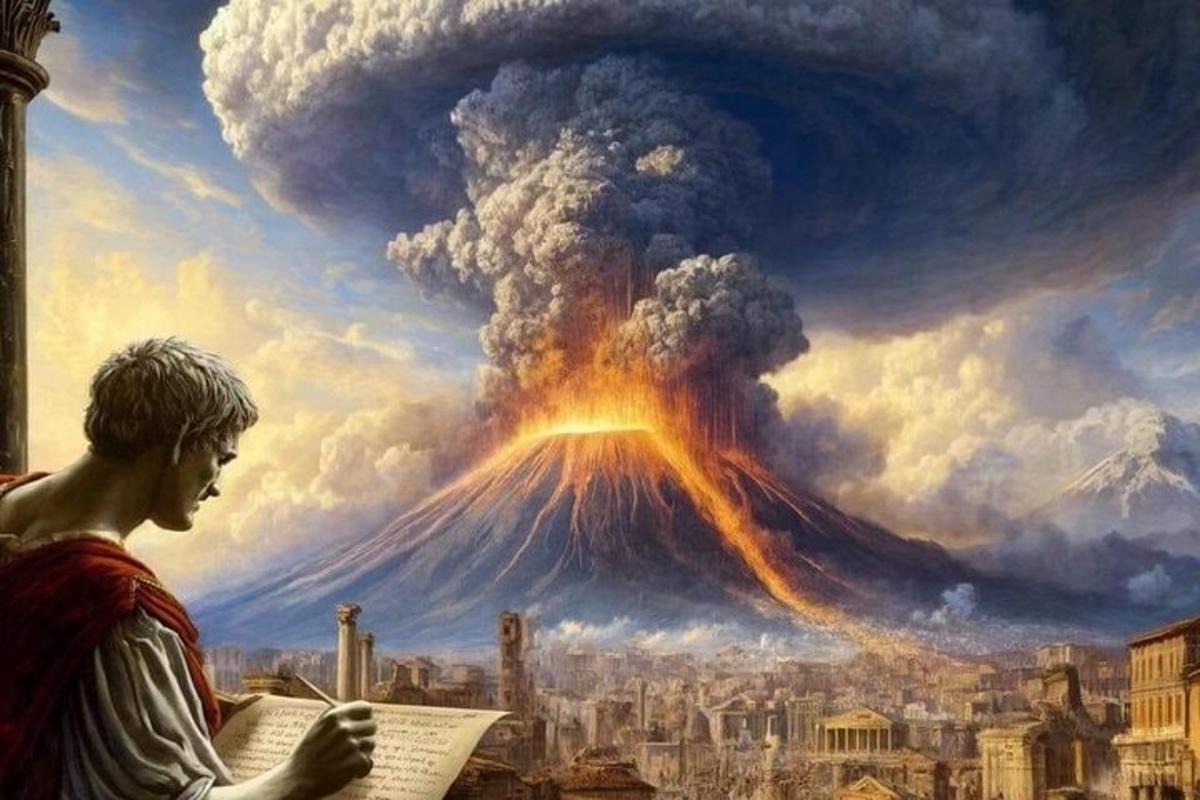 uma pintura de um homem lendo um livro em frente a uma explosão