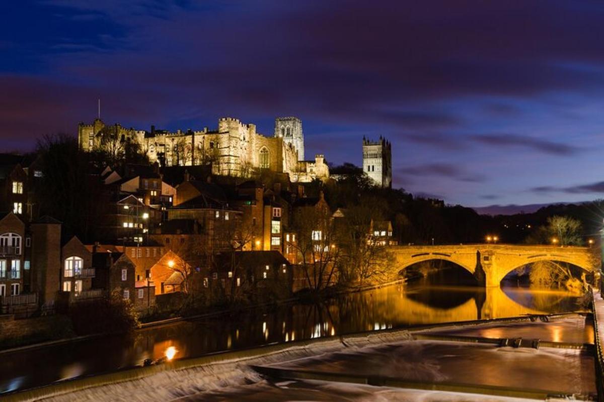 a view of a city with a bridge and a castle