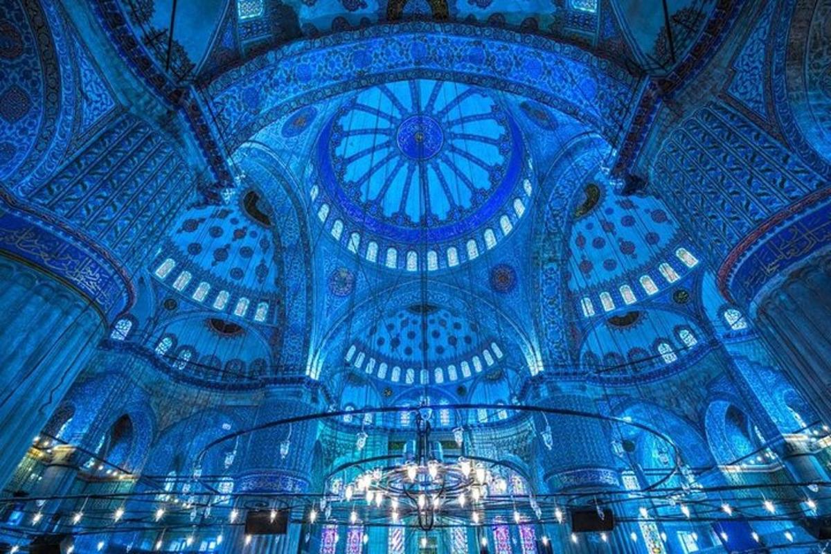 a ceiling of a building with a blue ceiling