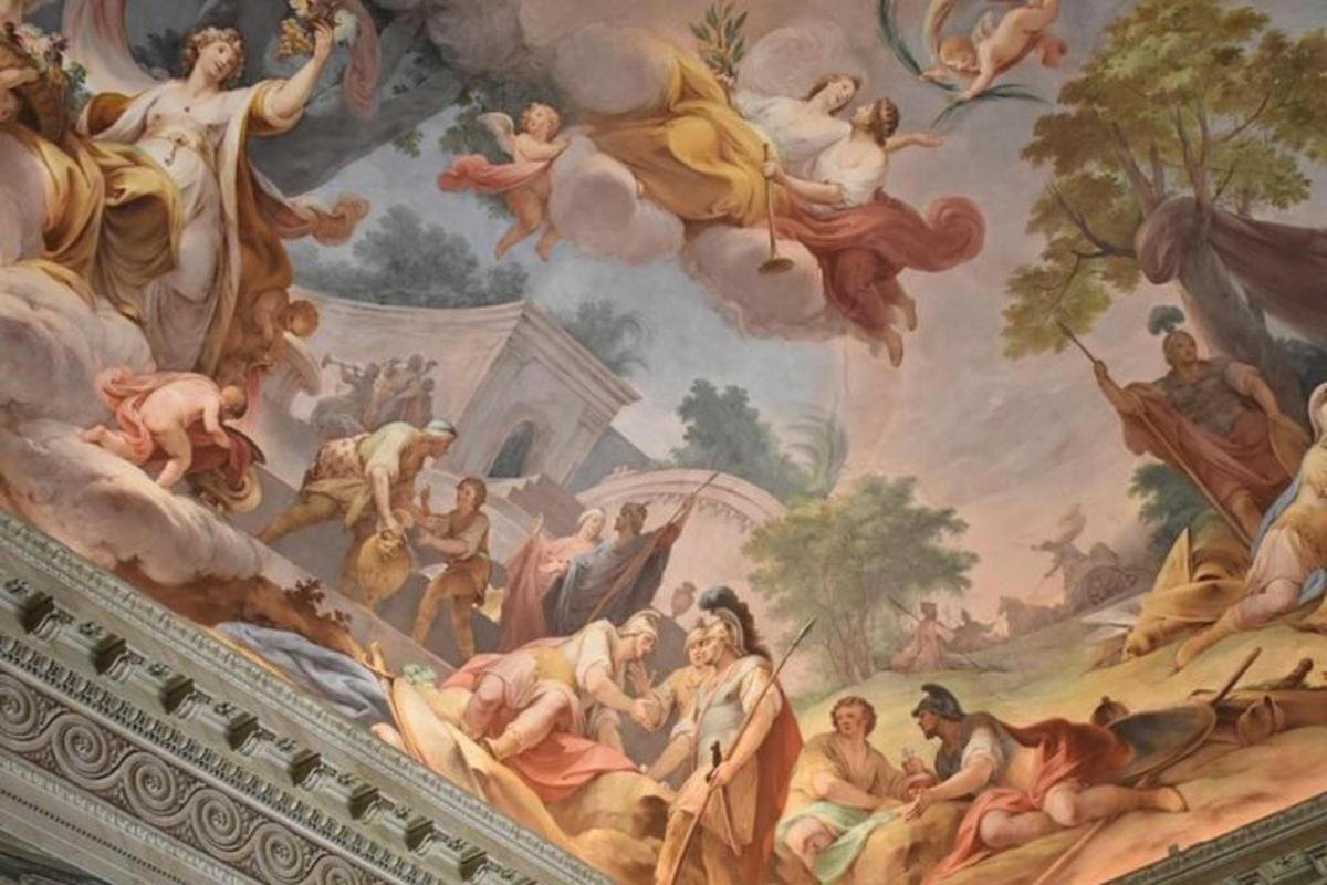 a painting on the ceiling of a building
