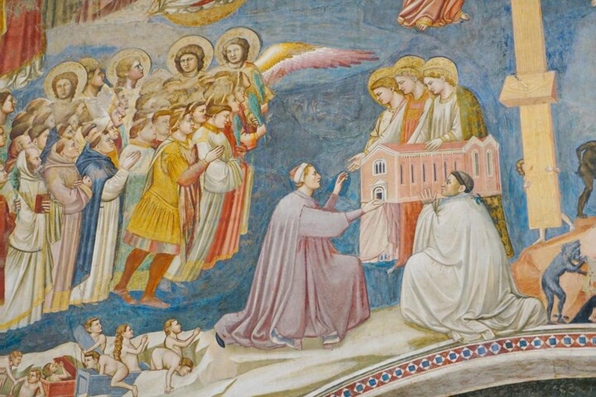 et veggmaleri i en kirke med en gruppe mennesker