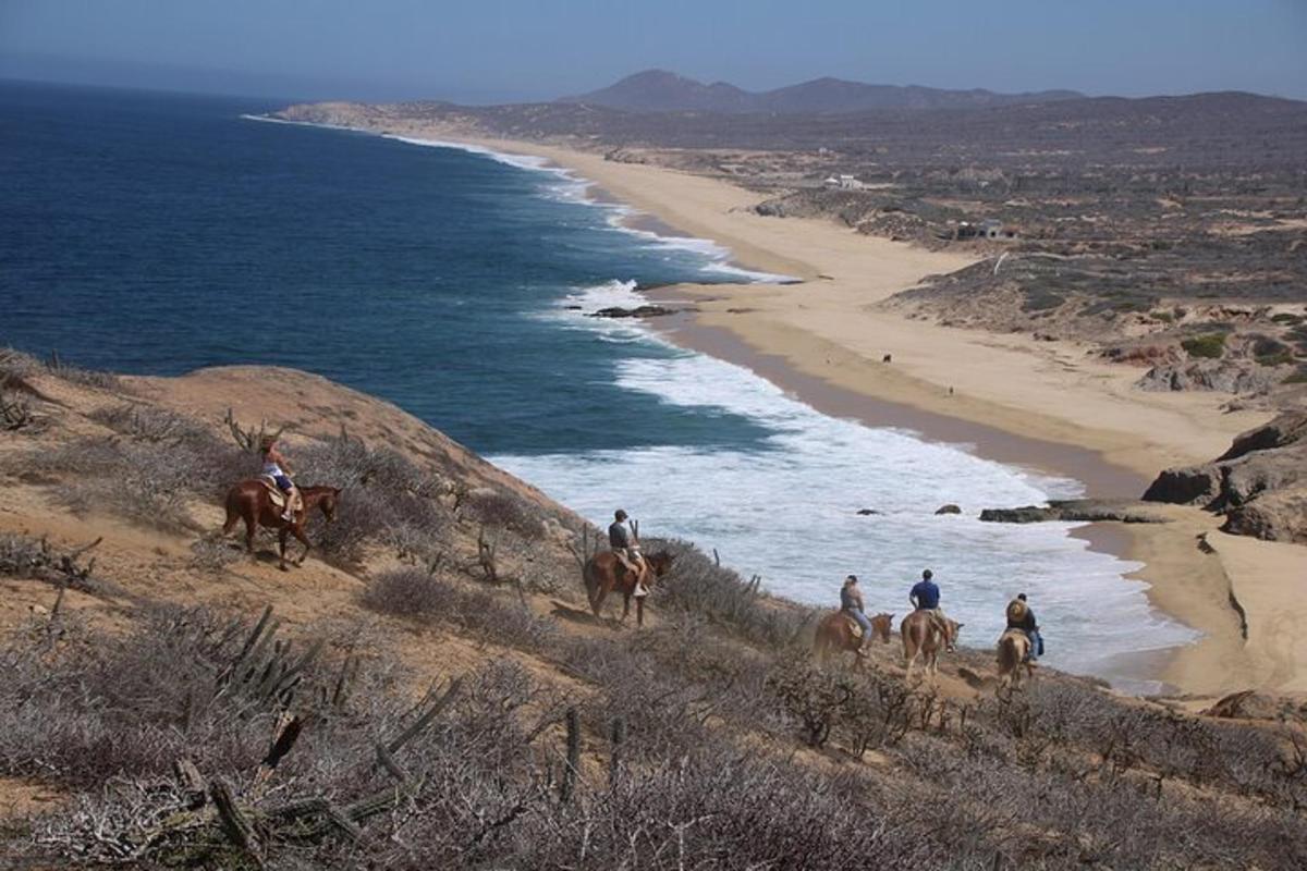 un gruppo di persone a cavallo sulla spiaggia
