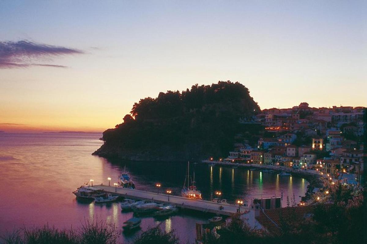 a view of a harbor with a town and a city