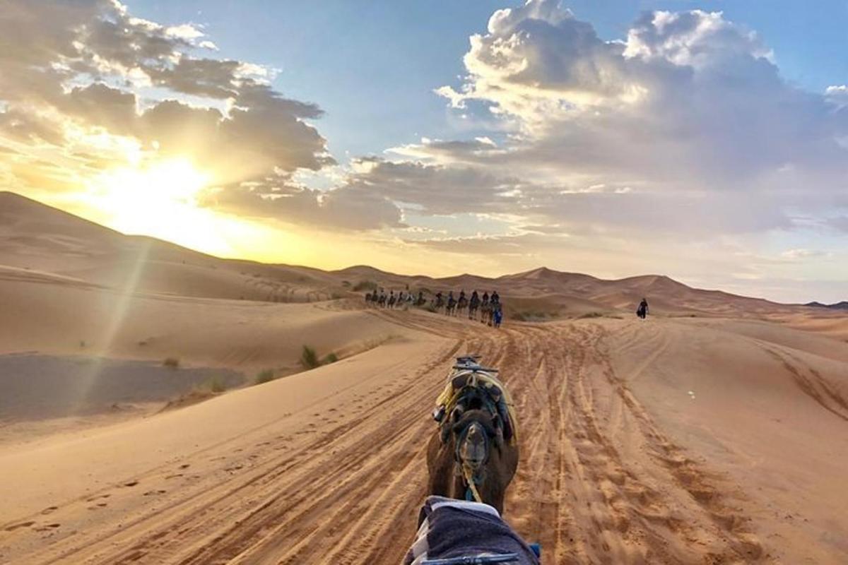 um grupo de pessoas cavalgando no deserto