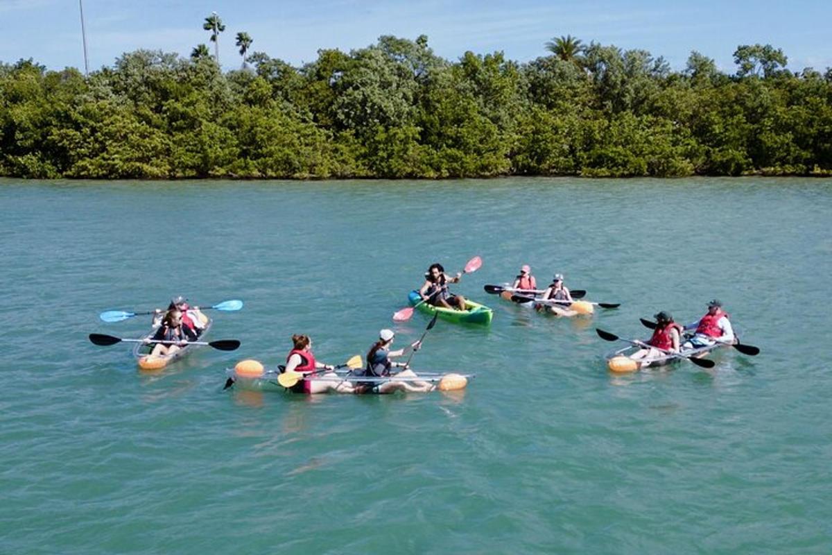 un gruppo di persone che fa kayak su un lago