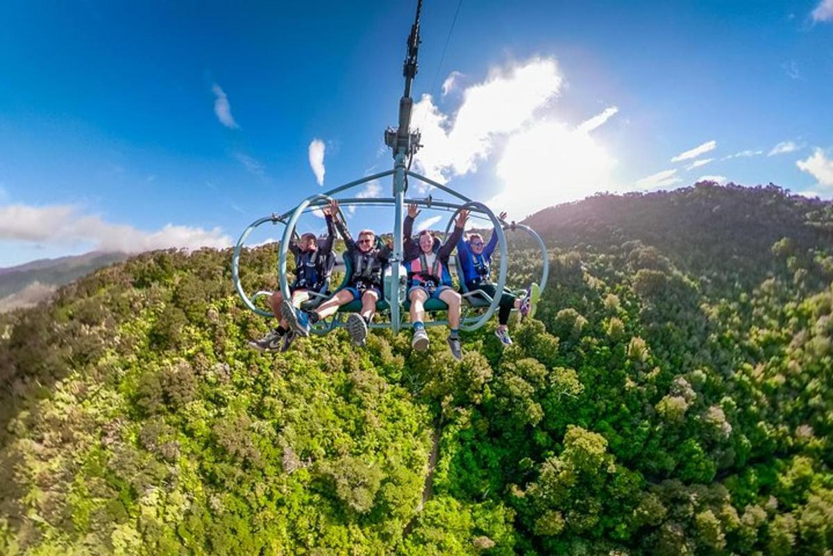 a group of people riding on a ski lift