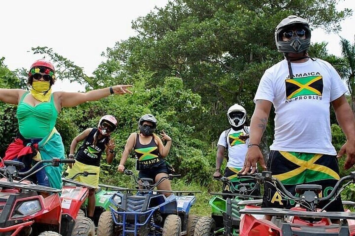 a group of people riding on atvs and sidx
