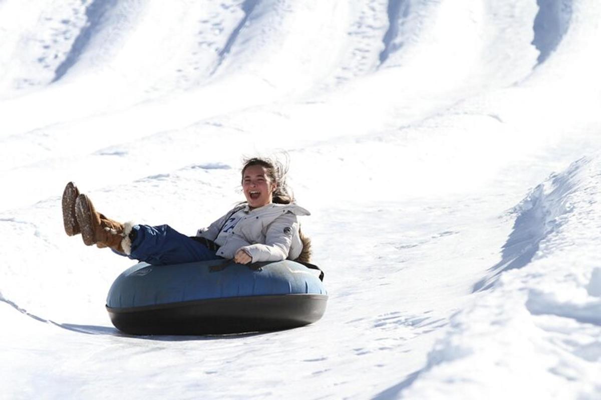 uma pessoa andando em um tubo na neve