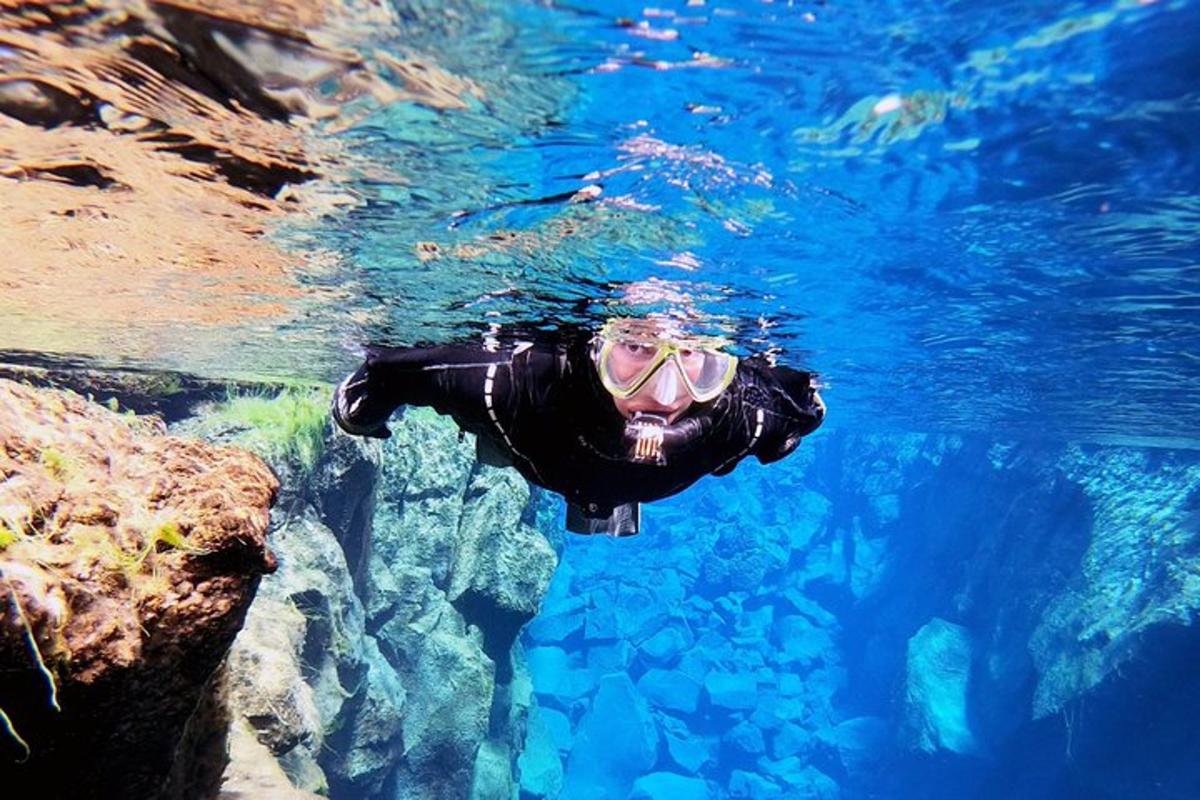 seseorang berenang di kolam air biru