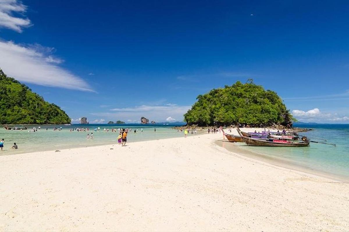 a group of people on a beach with a boat