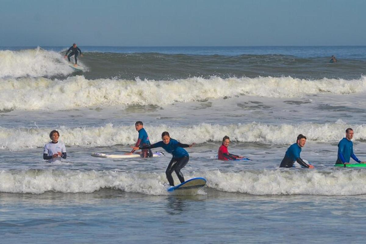 en grupp människor som rider på vågor på surfbrädor i havet