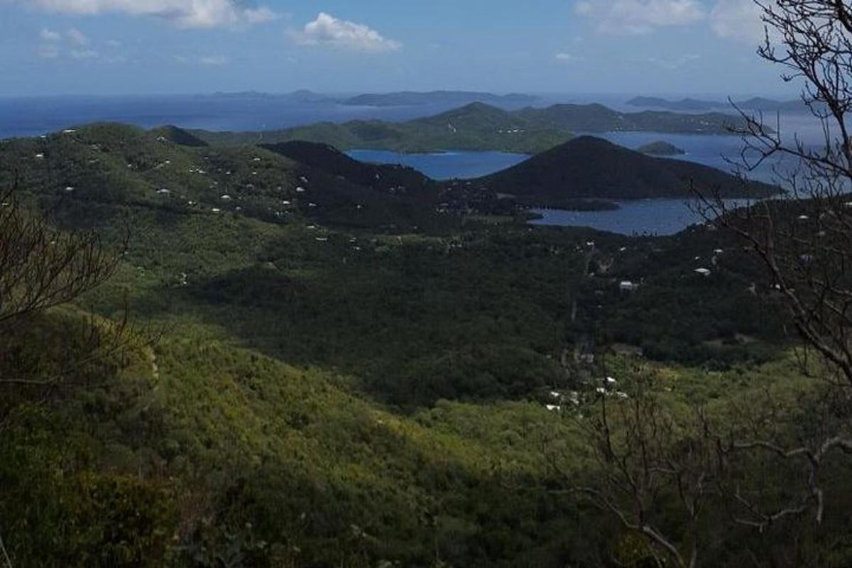 a view of a valley with mountains and a lake