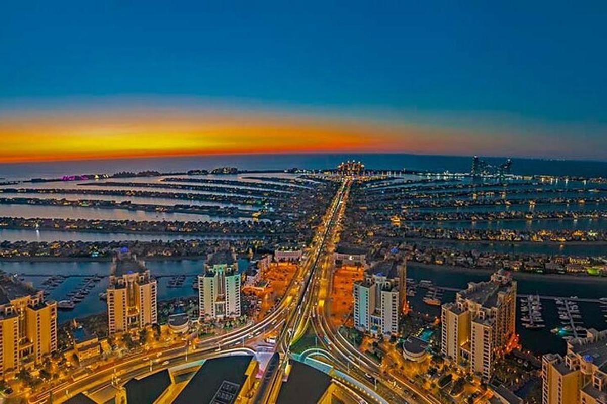 an aerial view of a city at night