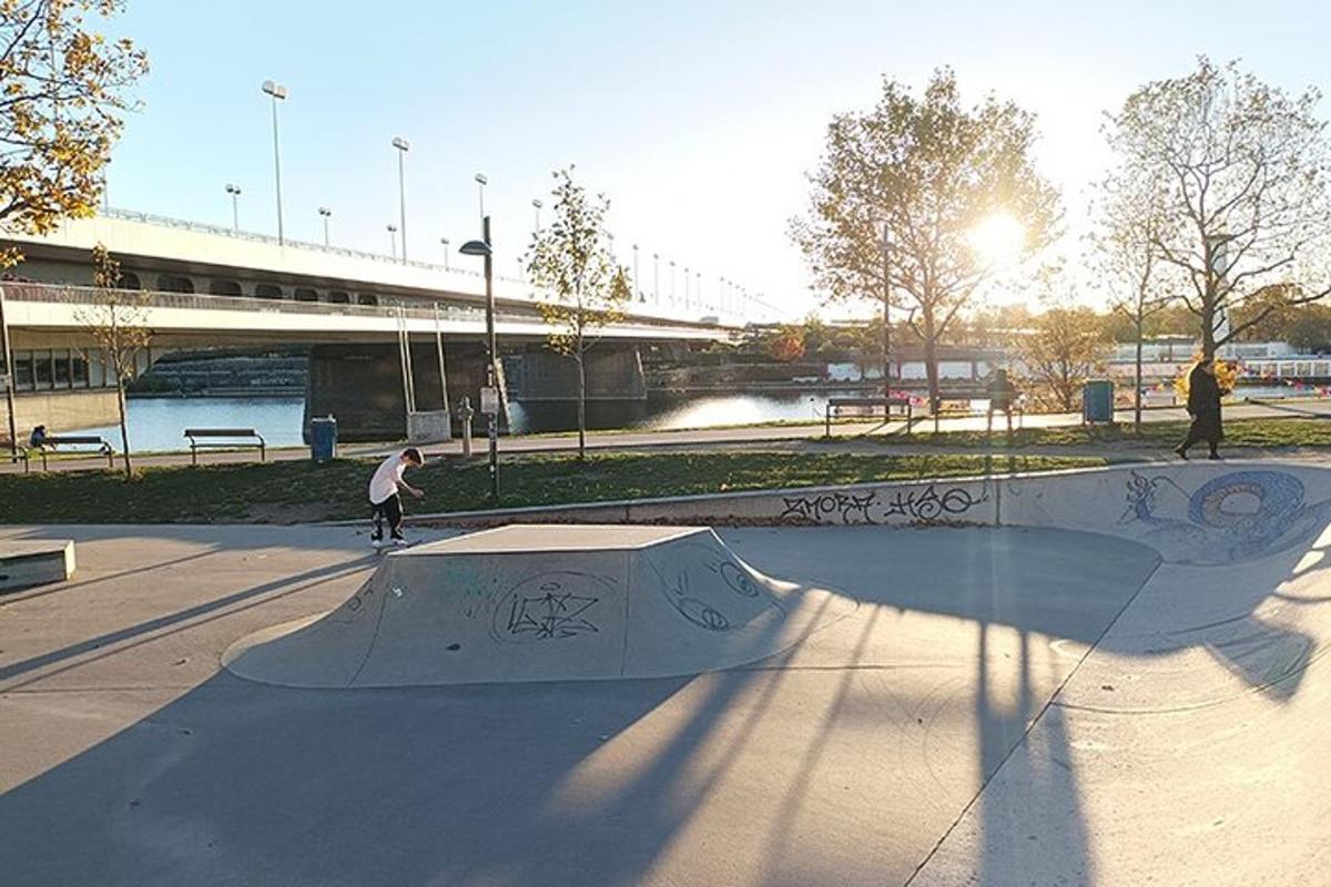 una persona che va sullo skateboard in uno skate park