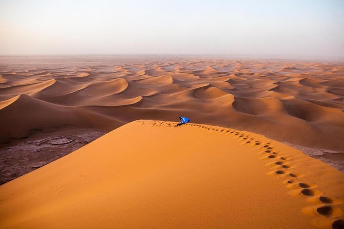 a person standing on top of a sand dune