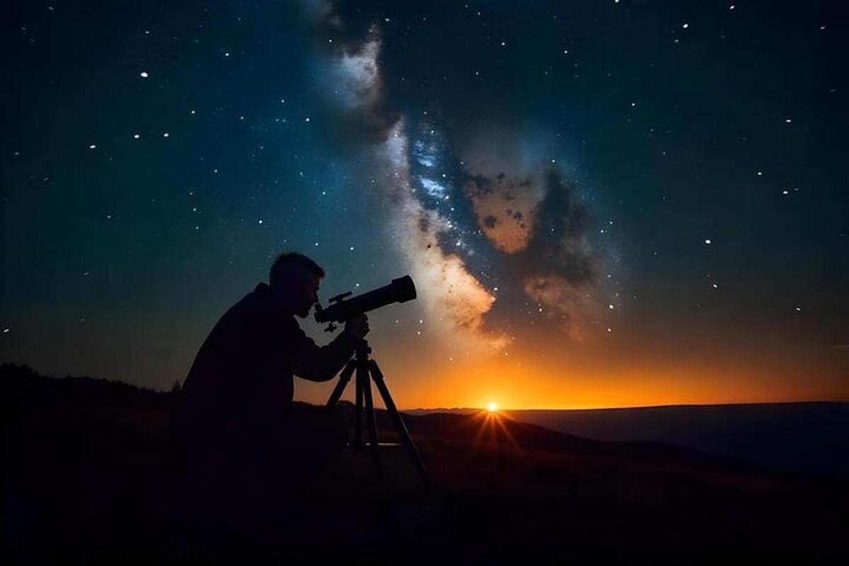 a man looking at the stars with a telescope