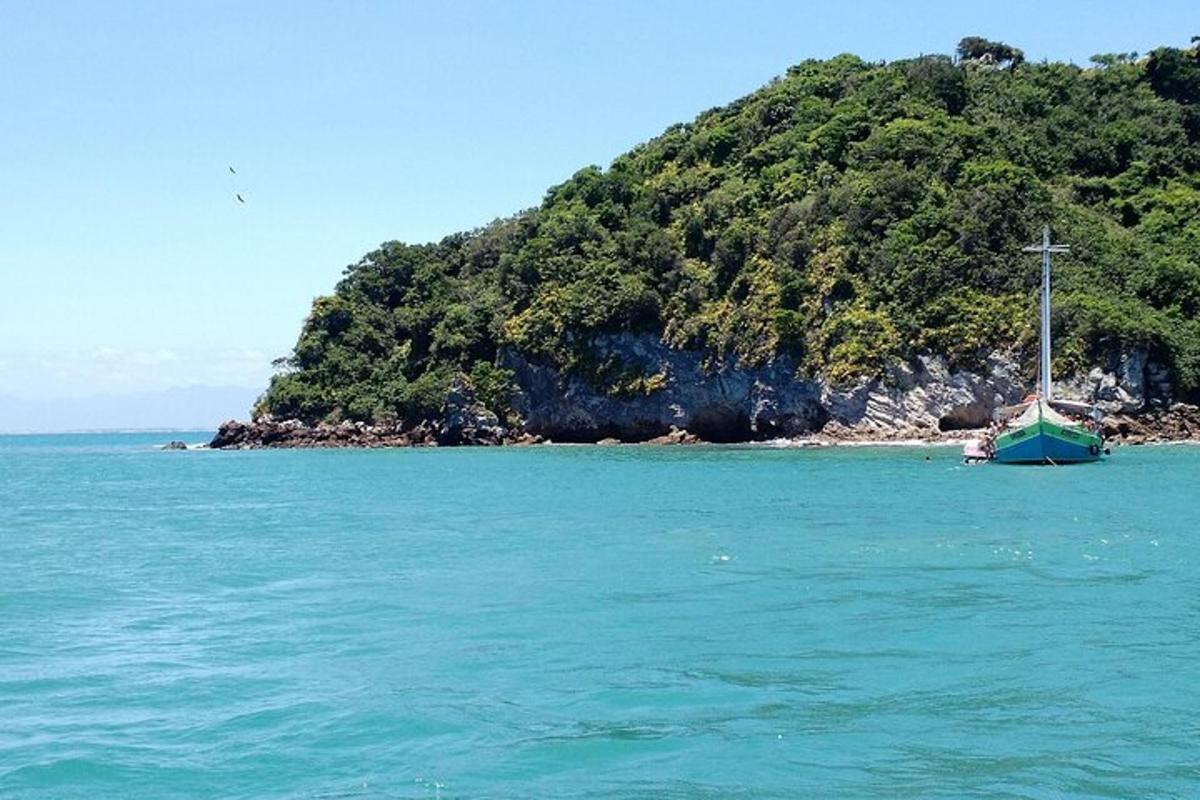 bot layar di dalam air di sebelah pulau