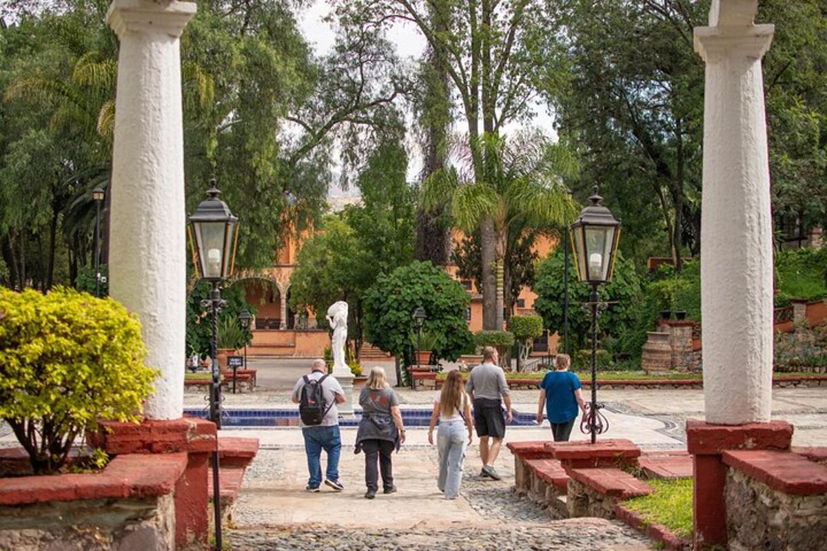 a group of people walking through a park