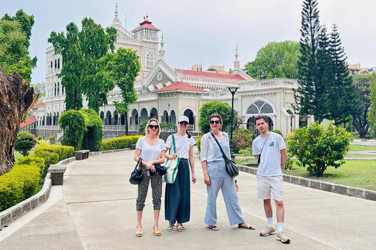 a group of people standing in front of a building