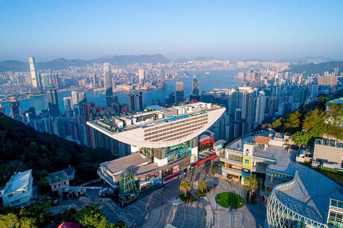 a view of a city with a large building