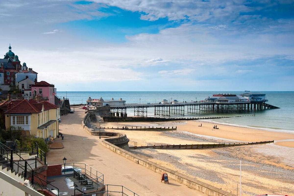 a view of a beach with a pier
