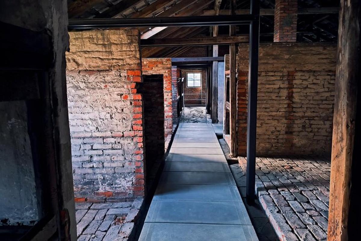an empty brick hallway in an old building