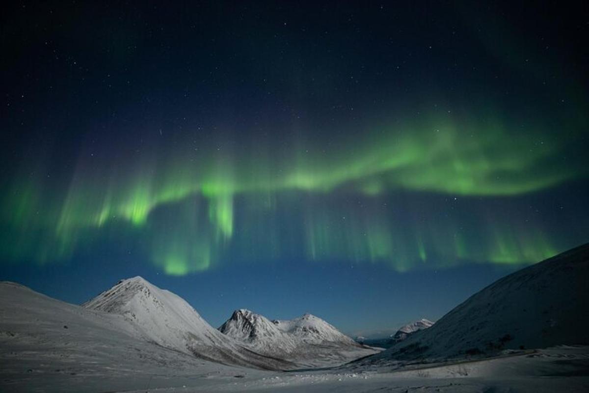 una aurora al cel sobre un camp cobert de neu