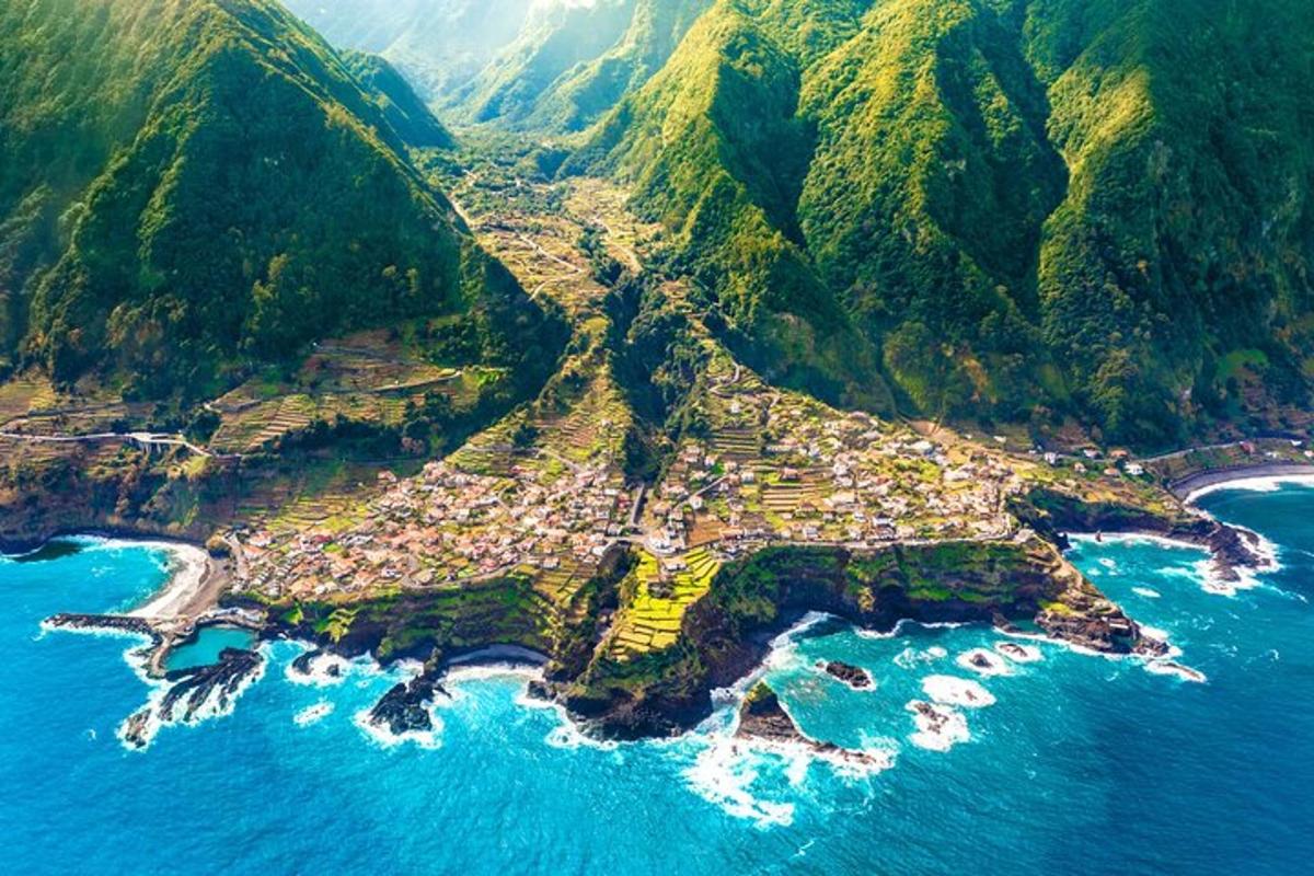 an aerial view of an island in the ocean