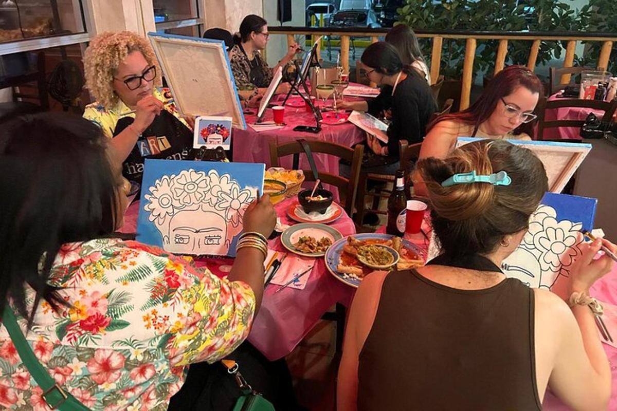a group of people sitting at a table eating food