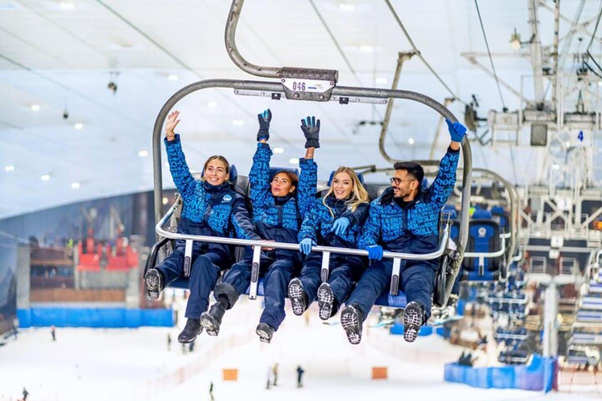 a group of people riding a ski lift